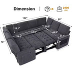 Dyonery 8 Seat U Shaped Modular Sectional Sleeper Sofa with Pull Out Bed/Reclining Backrest/USB Ports/Table/Storage, Tool-Free Assembly
