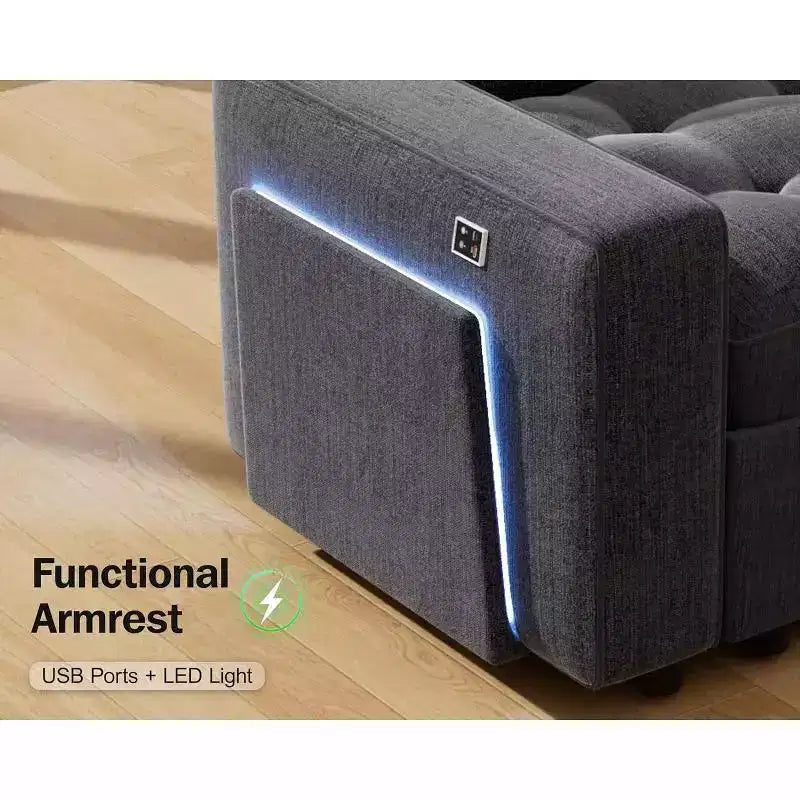 Dyonery 8 Seat U Shaped Modular Sectional Sleeper Sofa with Pull Out Bed/Reclining Backrest/USB Ports/Table/Storage, Tool-Free Assembly