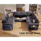 Dyonery 8 Seat U Shaped Modular Sectional Sleeper Sofa with Pull Out Bed/Reclining Backrest/USB Ports/Table/Storage, Tool-Free Assembly