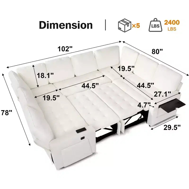 Dyonery 8 Seat U Shaped Modular Sectional Sleeper Sofa with Pull Out Bed/Reclining Backrest/USB Ports/Table/Storage, Tool-Free Assembly