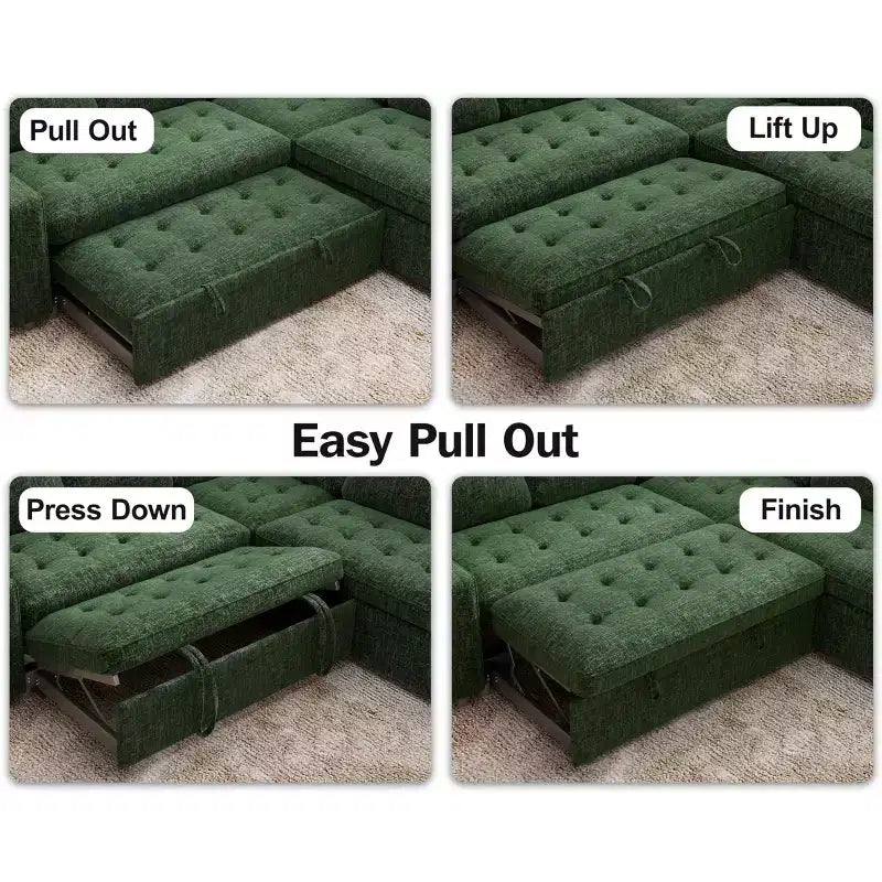 Dyonery 8 Seat U Shaped Modular Sectional Sleeper Sofa with Pull Out Bed/Reclining Backrest/USB Ports/Table/Storage, Tool-Free Assembly
