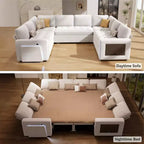 Dyonery 8 Seat U Shaped Modular Sectional Sleeper Sofa with Pull Out Bed/Reclining Backrest/USB Ports/Table/Storage, Tool-Free Assembly