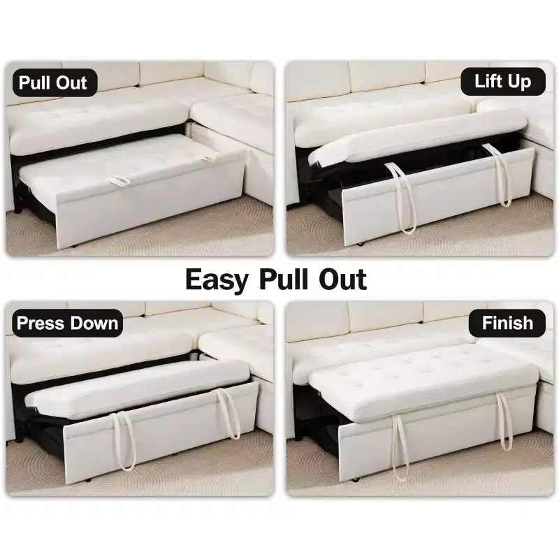 Dyonery 8 Seat U Shaped Modular Sectional Sleeper Sofa with Pull Out Bed/Reclining Backrest/USB Ports/Table/Storage, Tool-Free Assembly
