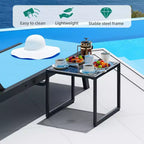 COZONY Set di 2 Sedie a Sdraio da Giardino con Tavolino, Lettini Prendisole da Esterno in Textilene con Ruote e Schienale Reclinabile a 5 Livelli Blu/Marrone