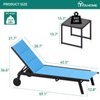 COZONY Set di 2 Sedie a Sdraio da Giardino con Tavolino, Lettini Prendisole da Esterno in Textilene con Ruote e Schienale Reclinabile a 5 Livelli Blu/Marrone