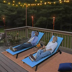 COZONY Set di 2 Sedie a Sdraio da Giardino con Tavolino, Lettini Prendisole da Esterno in Textilene con Ruote e Schienale Reclinabile a 5 Livelli Blu/Marrone