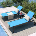 COZONY 2-Pack Patio Chaise Lounge Chairs with Side Table Outdoor Textilene Pool Loungers with Wheels and 5-Level BackrestBlue /Brown