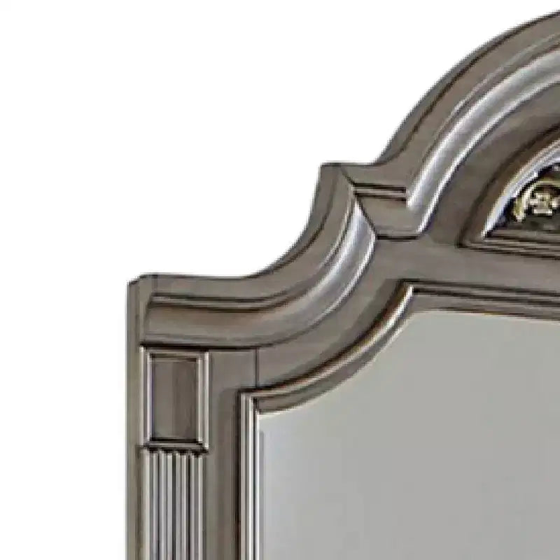 Royal Hampton Dresser Mirror, 49 Inch Floral Arched Shape, Gray Solid Wood