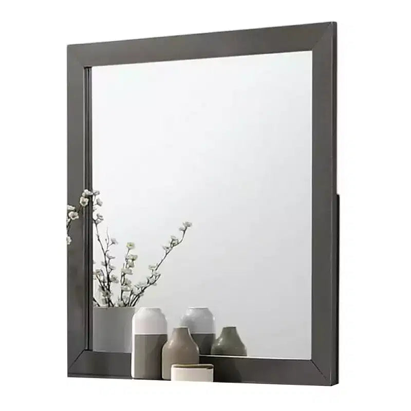 Specchio per comò Royal Hampton, cornice moderna in legno massello grigio metallizzato, 38 pollici