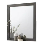 Specchio per comò Royal Hampton, cornice moderna in legno massello grigio metallizzato, 38 pollici