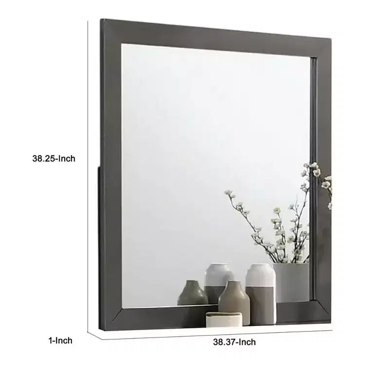 Specchio per comò Royal Hampton, cornice moderna in legno massello grigio metallizzato, 38 pollici