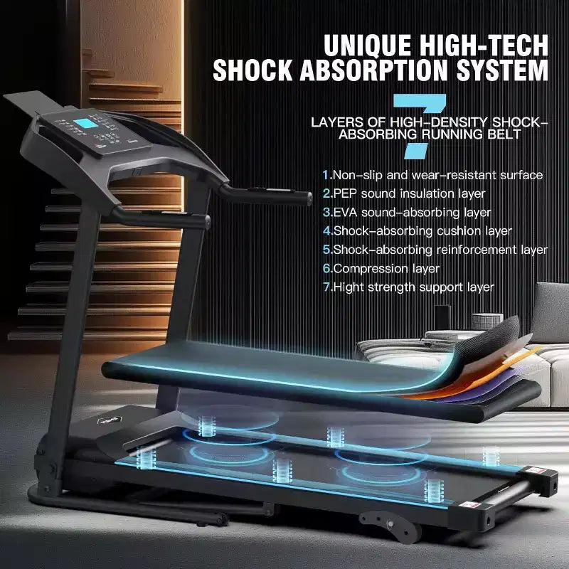 KRISRATE Treadmill with Incline, 3.5HP Smart Portable Folding Treadmill for Home, Running Machine with Smart Fitness Tracking, Silent Shock Absorption