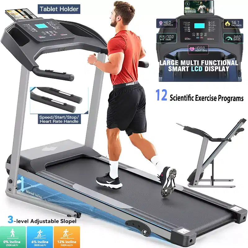 Tapis Roulant KRISRATE con Inclinazione, Tapis Roulant Pieghevole Portatile Intelligente da 3.5HP per Casa, Macchina da Corsa con Smart Fitness Tracking, Assorbimento Silenzioso degli Urti