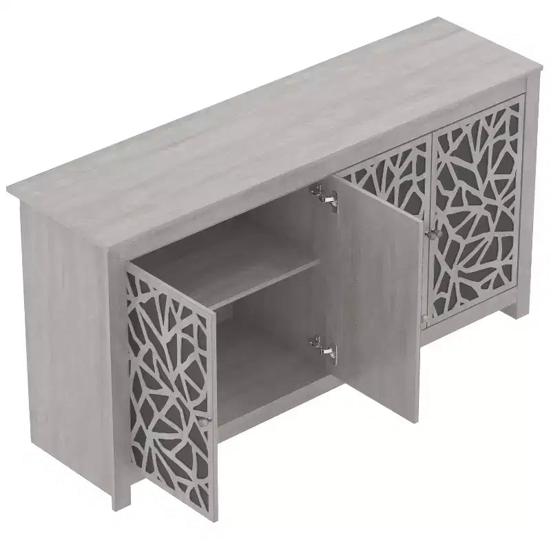 Galano Sideboard with Decorative Cut-Out Doors in Black 58.4 W  15.7 D  30 H