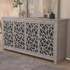 Galano Sideboard with Decorative Cut-Out Doors in Black 58.4 W  15.7 D  30 H