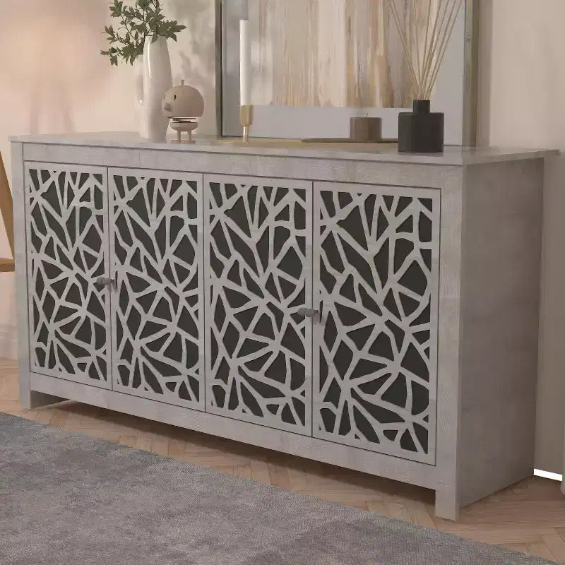 Galano Sideboard with Decorative Cut-Out Doors in Black 58.4 W  15.7 D  30 H