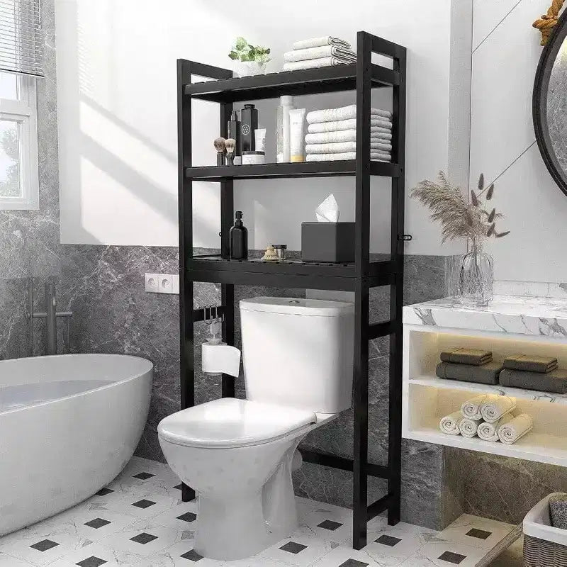 Mensola portaoggetti da bagno sopra il WC a 3 ripiani con 3 ganci, organizer autoportante, per piccoli spazi