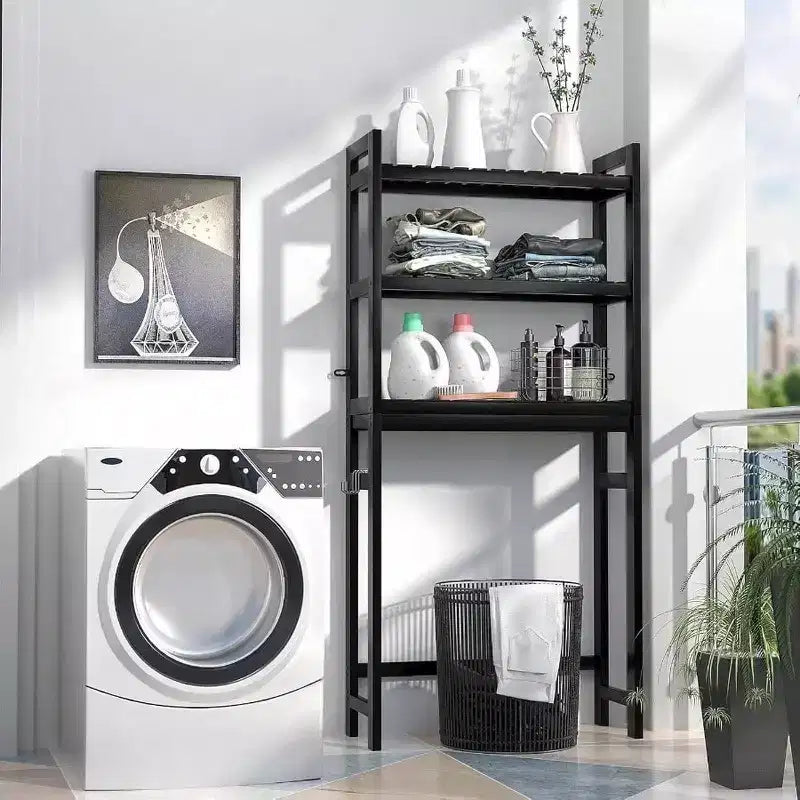 Mensola portaoggetti da bagno sopra il WC a 3 ripiani con 3 ganci, organizer autoportante, per piccoli spazi
