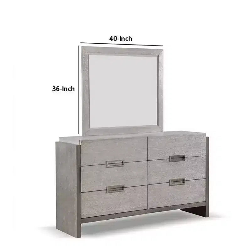 Royal Hampton Wall Mount Dresser Mirror, Beveled Accent, Gray Solid Wood 36x40