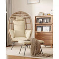 Oversized Wicker Egg Chair with Ottoman & 5 Cushions, Rattan Lounge Seat for Indoor, Outdoor Patio and Porch