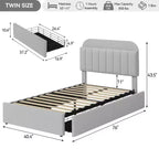 Boucle Twin Platform Bed with Bookshelf Headboard & Storage Drawers - Noise-Free Upholstered Youth Bed for Boys and Girls, No Box Spring Needed