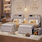 Boucle Twin Platform Bed with Bookshelf Headboard & Storage Drawers - Noise-Free Upholstered Youth Bed for Boys and Girls, No Box Spring Needed