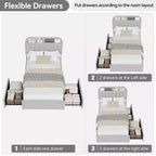 Boucle Twin Platform Bed with Bookshelf Headboard & Storage Drawers - Noise-Free Upholstered Youth Bed for Boys and Girls, No Box Spring Needed