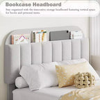 Boucle Twin Platform Bed with Bookshelf Headboard & Storage Drawers - Noise-Free Upholstered Youth Bed for Boys and Girls, No Box Spring Needed
