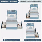 Boucle Twin Platform Bed with Bookshelf Headboard & Storage Drawers - Noise-Free Upholstered Youth Bed for Boys and Girls, No Box Spring Needed