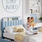 Boucle Twin Platform Bed with Bookshelf Headboard & Storage Drawers - Noise-Free Upholstered Youth Bed for Boys and Girls, No Box Spring Needed