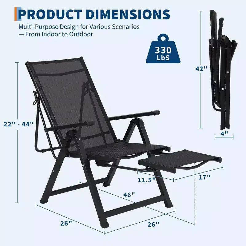 COZONY Outdoor Folding Chair with Footrest 10-Position Adjustable Reclining Lounge Chair Textilene Mesh Oversized Camping Chair 330lbs Capacity