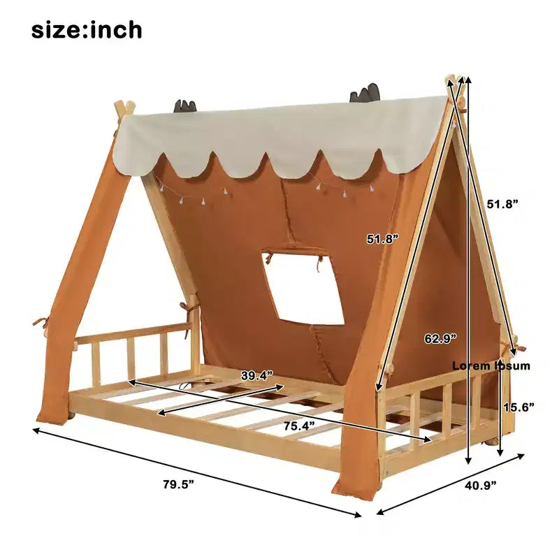 Polibi Kids Tent House Bed with Lights and Skylight