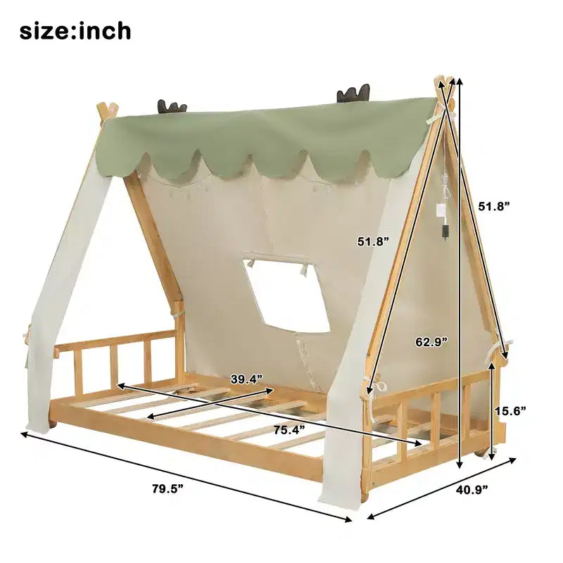 Polibi Kids Tent House Bed with Lights and Skylight
