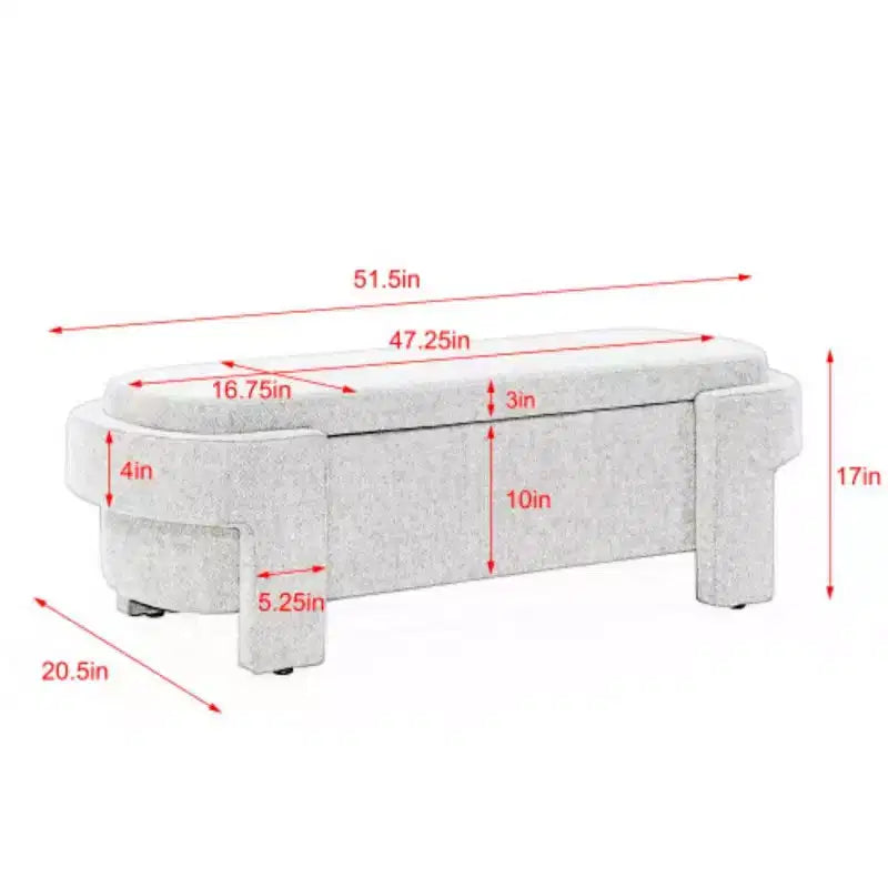 TUYOHW Oval Storage Bench,51.5 inch Linen End of Bed Ottoman Bench,Ottoman for Living Room,Bedroom,Entryway