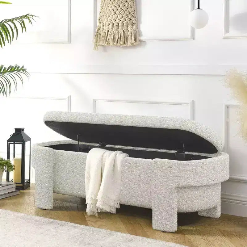TUYOHW Oval Storage Bench,51.5 inch Linen End of Bed Ottoman Bench,Ottoman for Living Room,Bedroom,Entryway