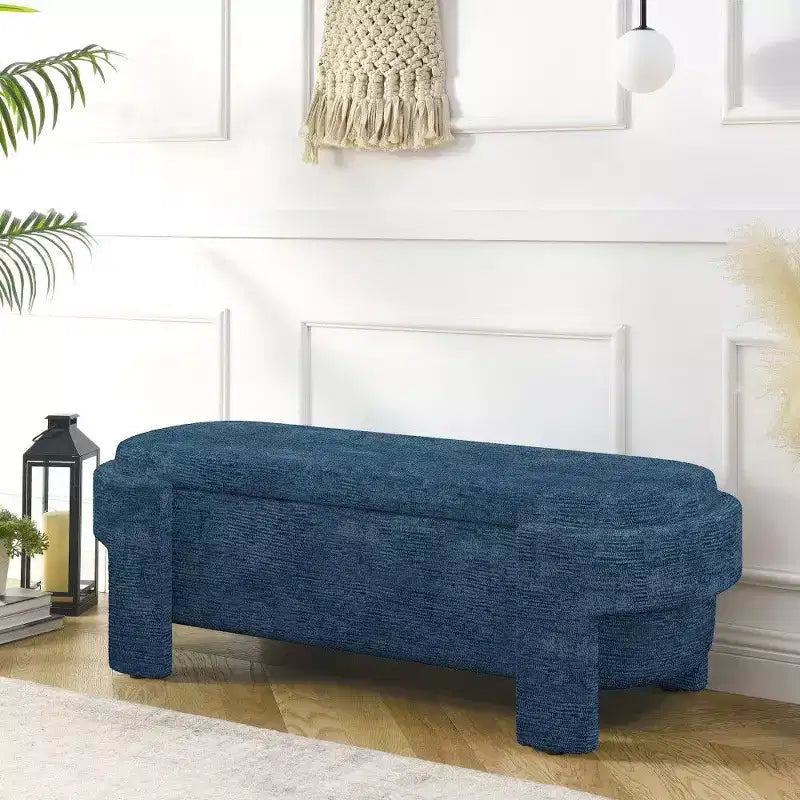 TUYOHW Oval Storage Bench,51.5 inch Linen End of Bed Ottoman Bench,Ottoman for Living Room,Bedroom,Entryway