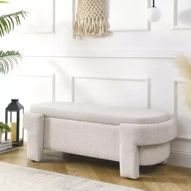 TUYOHW Oval Storage Bench,51.5 inch Linen End of Bed Ottoman Bench,Ottoman for Living Room,Bedroom,Entryway