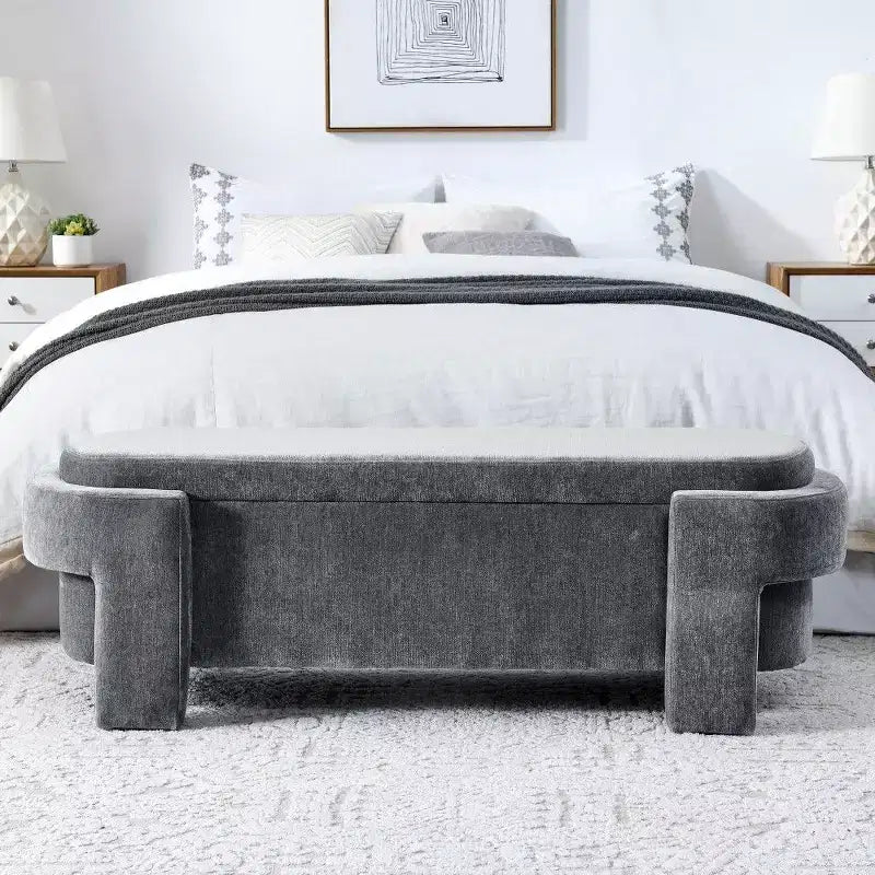 TUYOHW Oval Storage Bench,51.5 inch Linen End of Bed Ottoman Bench,Ottoman for Living Room,Bedroom,Entryway