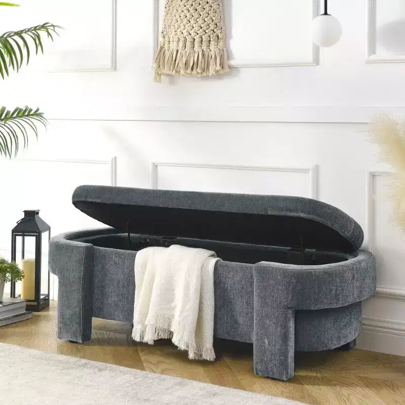 TUYOHW Oval Storage Bench,51.5 inch Linen End of Bed Ottoman Bench,Ottoman for Living Room,Bedroom,Entryway