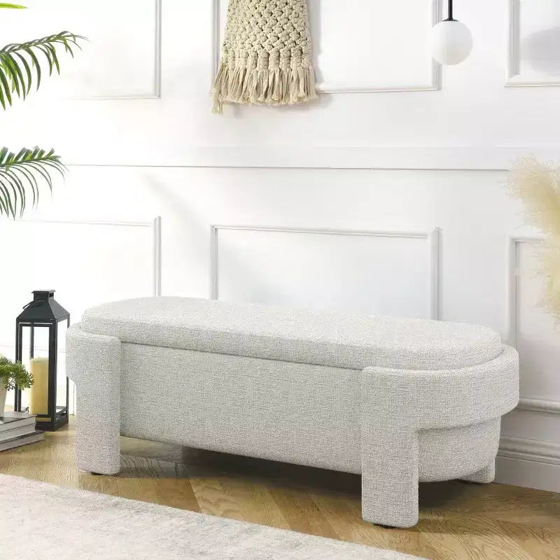 TUYOHW Oval Storage Bench,51.5 inch Linen End of Bed Ottoman Bench,Ottoman for Living Room,Bedroom,Entryway