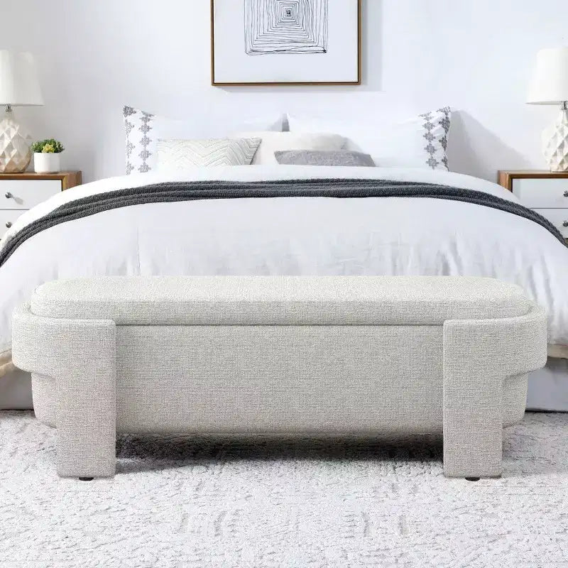 TUYOHW Oval Storage Bench,51.5 inch Linen End of Bed Ottoman Bench,Ottoman for Living Room,Bedroom,Entryway