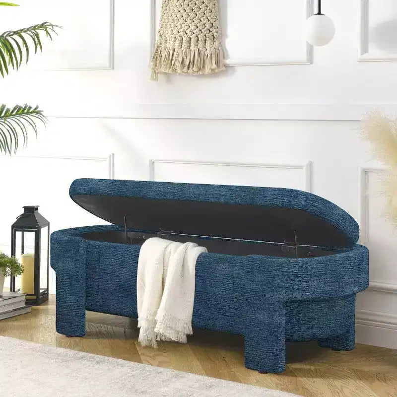 Panca contenitore ovale TUYOHW, panca ottomana da 51,5 pollici in lino per fondo letto, ottomana per soggiorno, camera da letto, ingresso