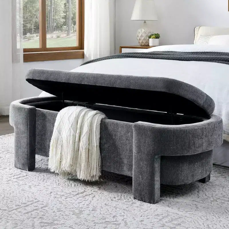 Panca contenitore ovale TUYOHW, panca ottomana da 51,5 pollici in lino per fondo letto, ottomana per soggiorno, camera da letto, ingresso
