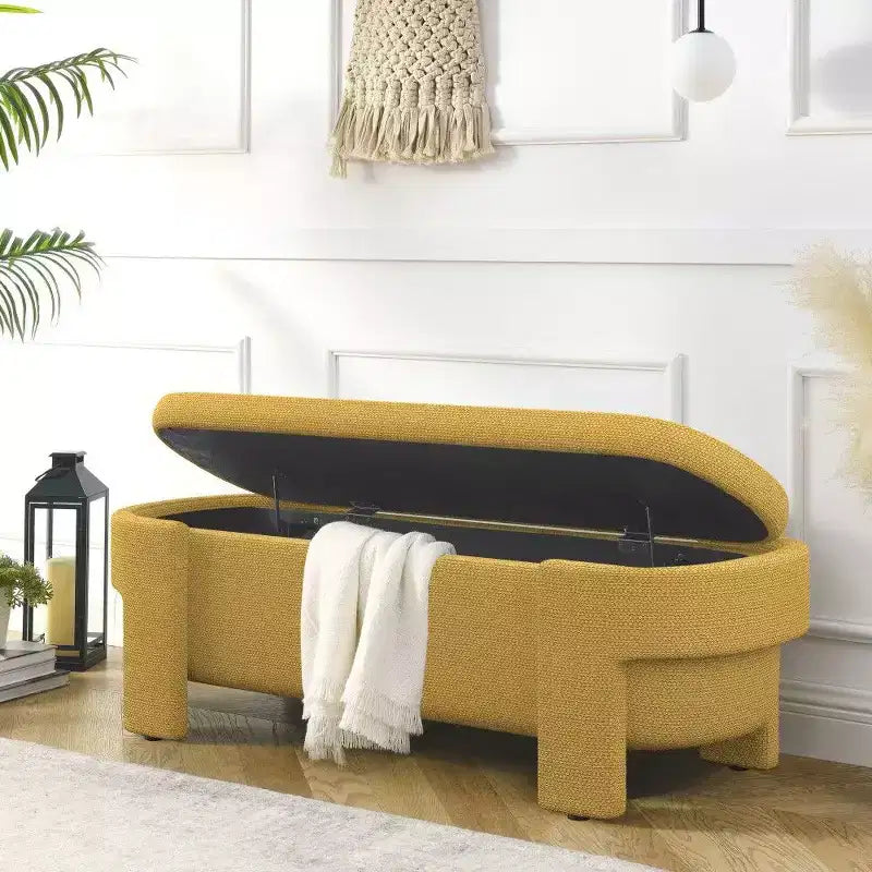 Panca contenitore ovale TUYOHW, panca ottomana da 51,5 pollici in lino per fondo letto, ottomana per soggiorno, camera da letto, ingresso