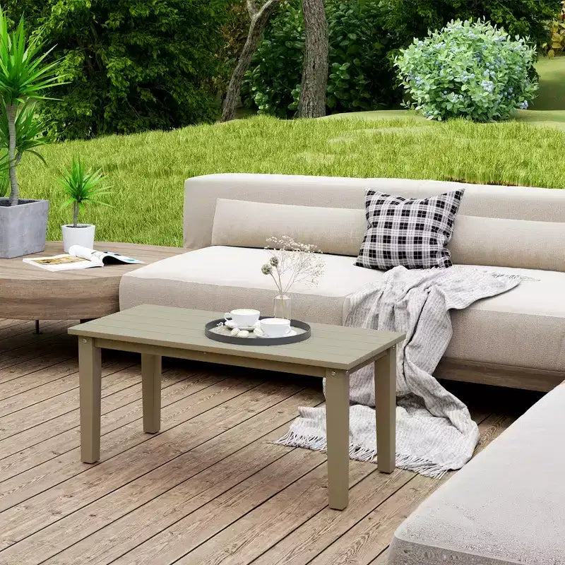 Rectangle Outdoor Coffee Table, HDPE All-Weather Outdoor Patio Table with Slatted Tabletop for Yard, Balcony