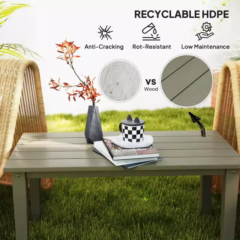 Rectangle Outdoor Coffee Table, HDPE All-Weather Outdoor Patio Table with Slatted Tabletop for Yard, Balcony