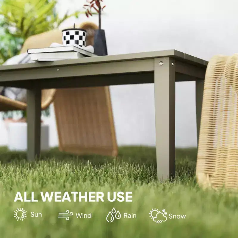 Rectangle Outdoor Coffee Table, HDPE All-Weather Outdoor Patio Table with Slatted Tabletop for Yard, Balcony