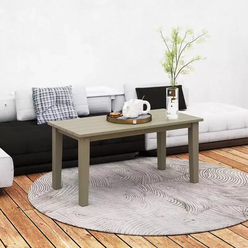 Rectangle Outdoor Coffee Table, HDPE All-Weather Outdoor Patio Table with Slatted Tabletop for Yard, Balcony