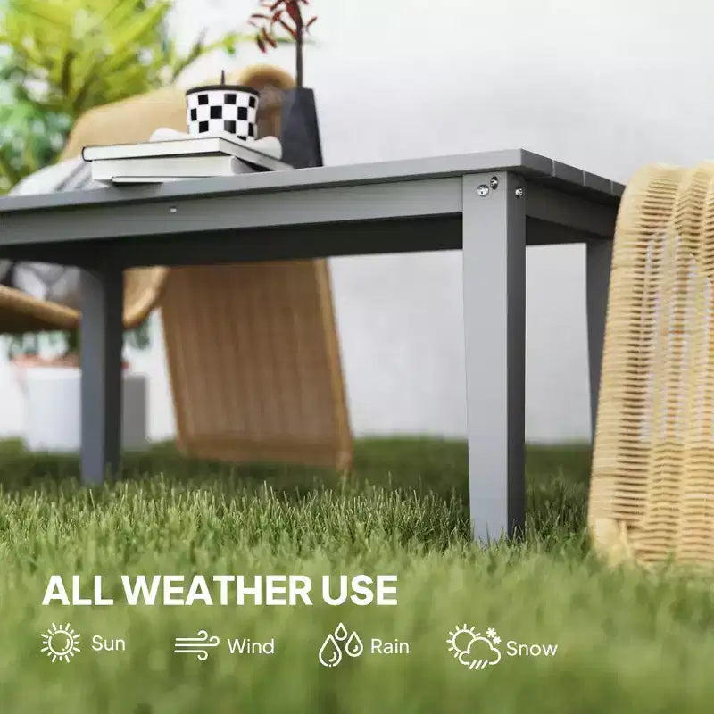 Rectangle Outdoor Coffee Table, HDPE All-Weather Outdoor Patio Table with Slatted Tabletop for Yard, Balcony