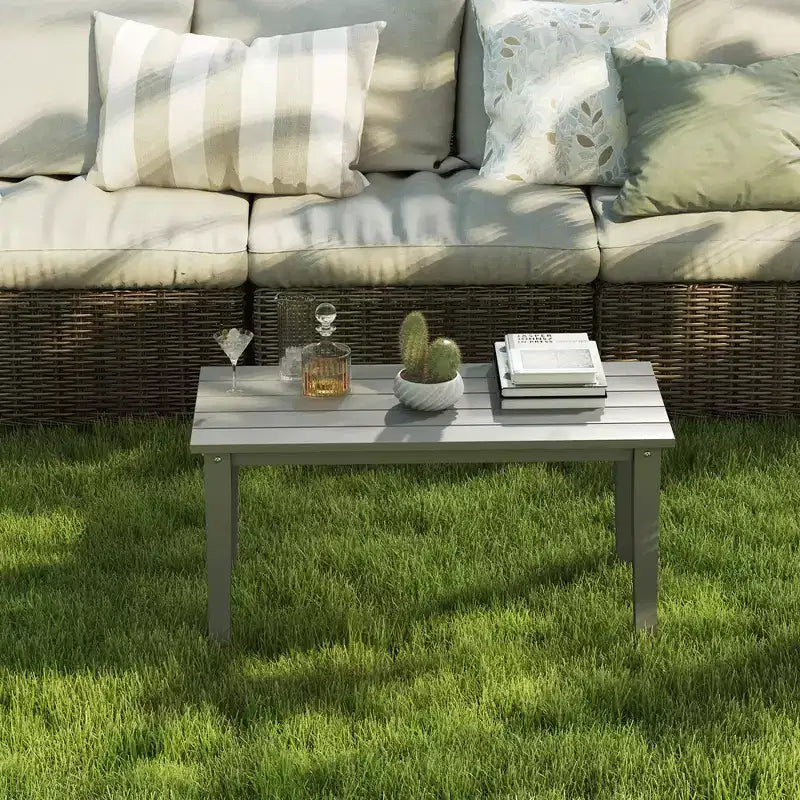 Rectangle Outdoor Coffee Table, HDPE All-Weather Outdoor Patio Table with Slatted Tabletop for Yard, Balcony